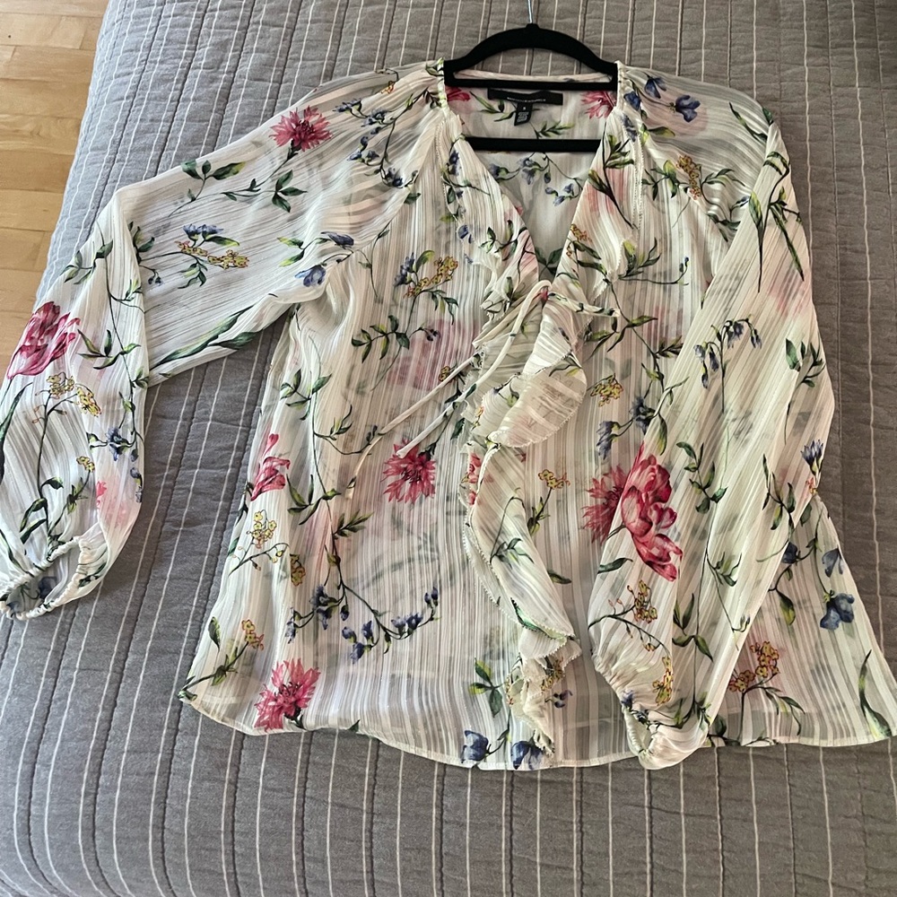 White House Black Market Floral Ruffle Blouse - Multicolor